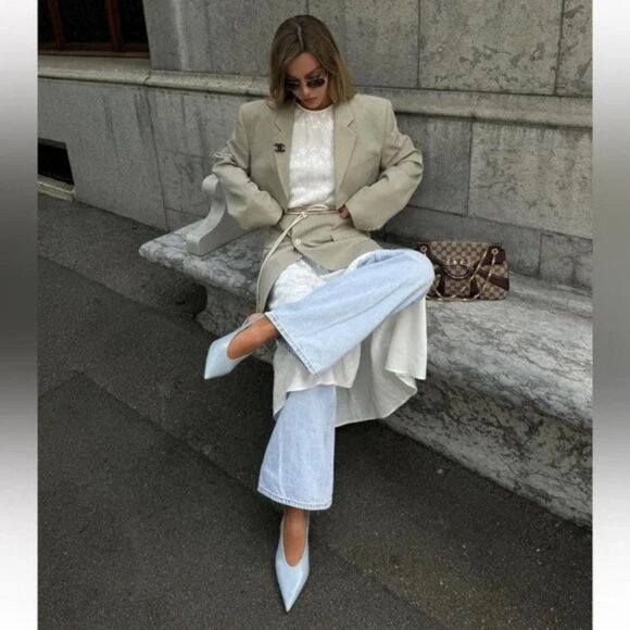 ZARA REAL LEATHER HEELED SLINGBACK KITTEN HEEL LEATHER SHOE - Picture 7 of 11